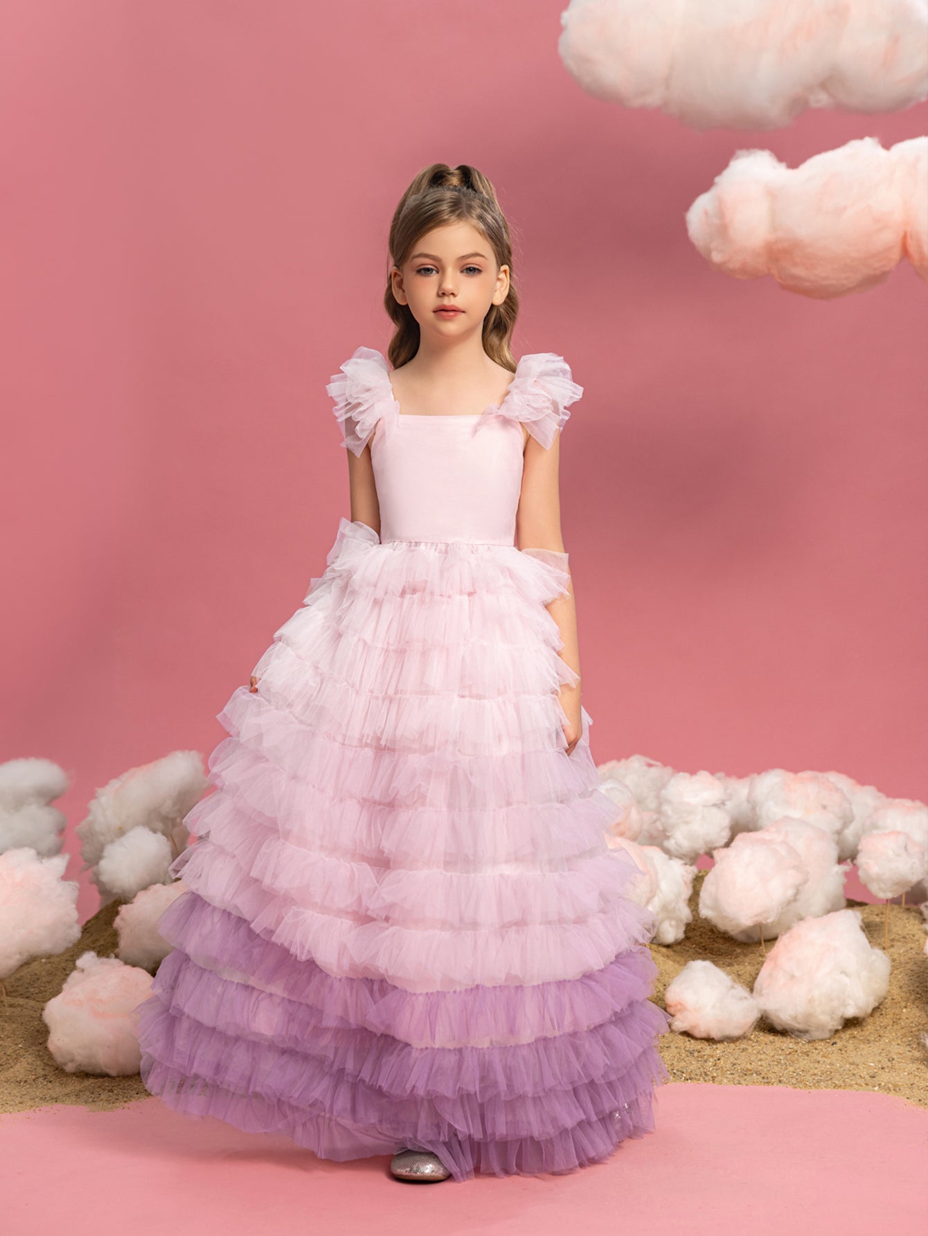 Tween-Kuchenkleid für Mädchen mit Rüschenbesatz und mehrlagigem Saum 