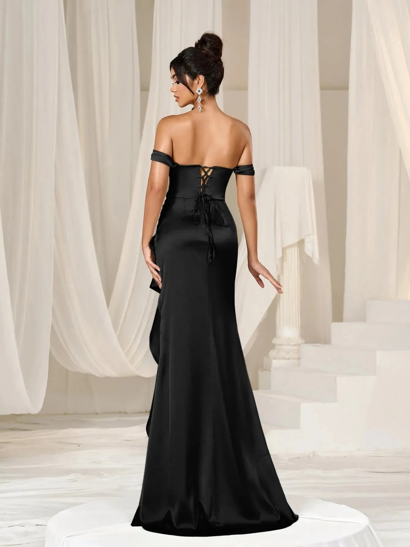 Elegant Off Shoulder Asymmetrical Ruffle Hem Party Dress