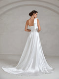 One Shoulde Floor Length Satin Wedding Dress - Elonnashop