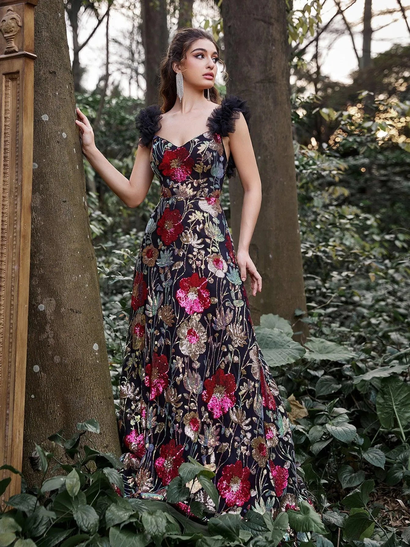 Gorgeous Sweetheart Collar Floral Sequin Embroidered Prom Dress - Elonnashop