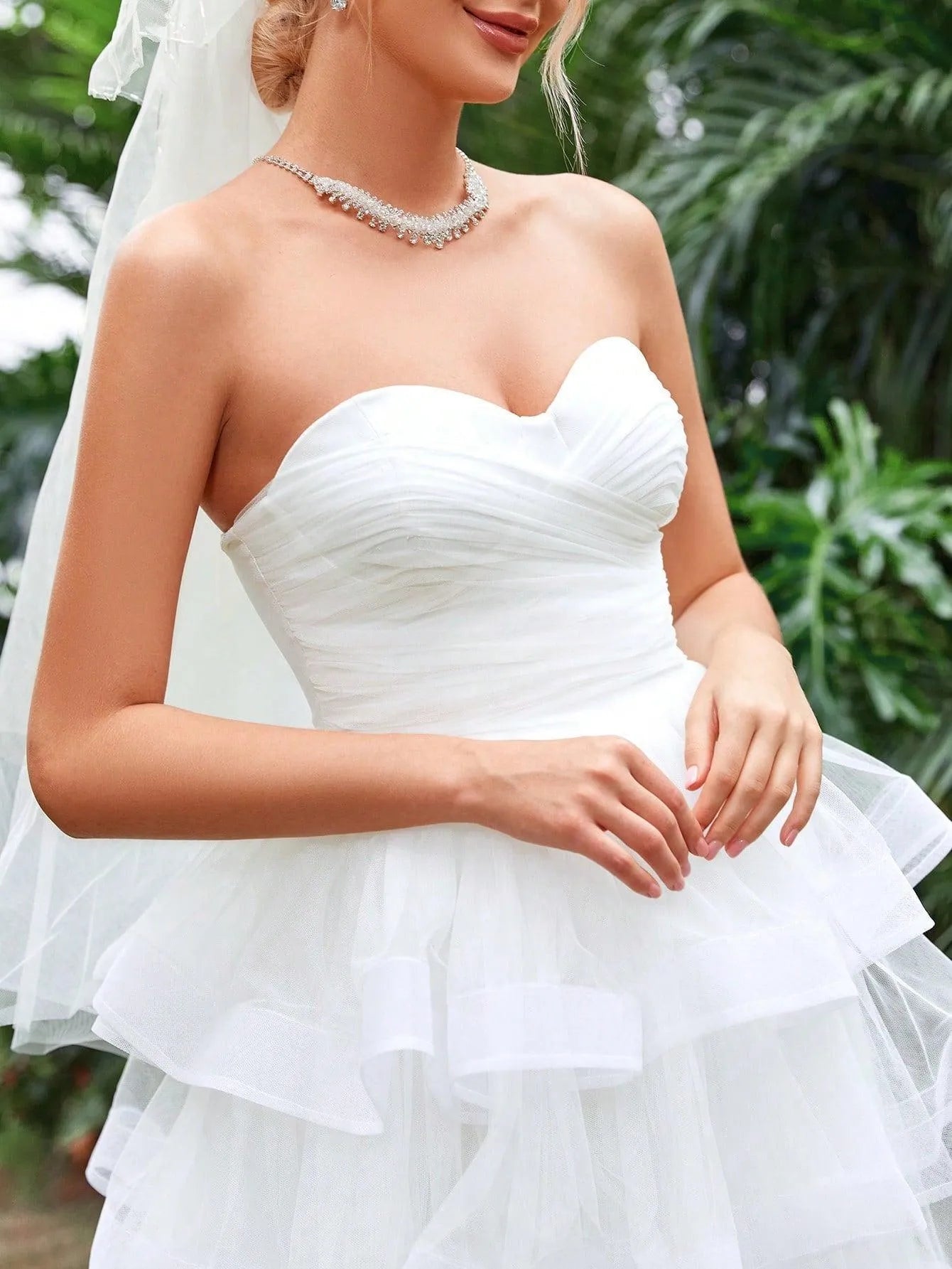 Ruffle Layered Hem Tube Wedding Dresses - Elonnashop