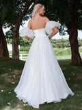 Satin Bodice Contrast Organza Tube Wedding Dress - Elonnashop