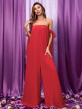 Off Shoulder Sleeveless Chiffon Jumpsuits - Elonnashop