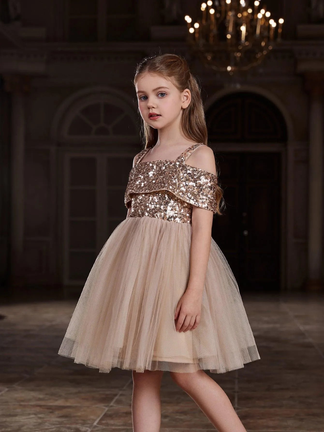 Tween Girls' Sparkling Off Shoulder Sequin Party Dress - Elonnashop