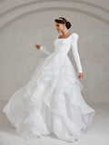 Elegant Square Collar Layered Ruffle Hem Wedding Dress - Elonnashop