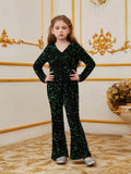 Tween Girls' V Neck Long Sleeves Sequin Jumpsuit - Elonnashop