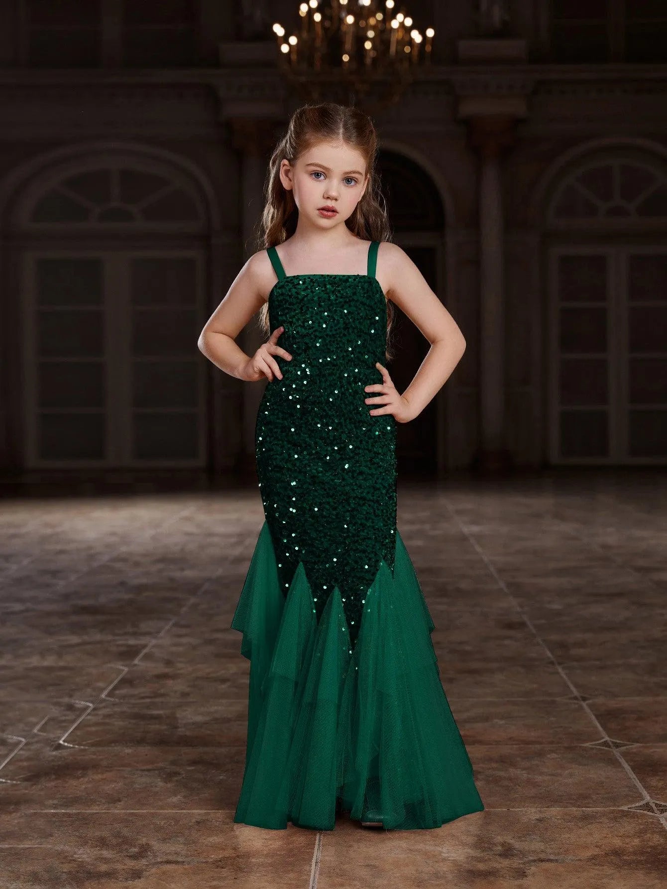 Tween Girls' Sleeveless Mesh Overlay Sequin Mermaid Dress - Elonnashop