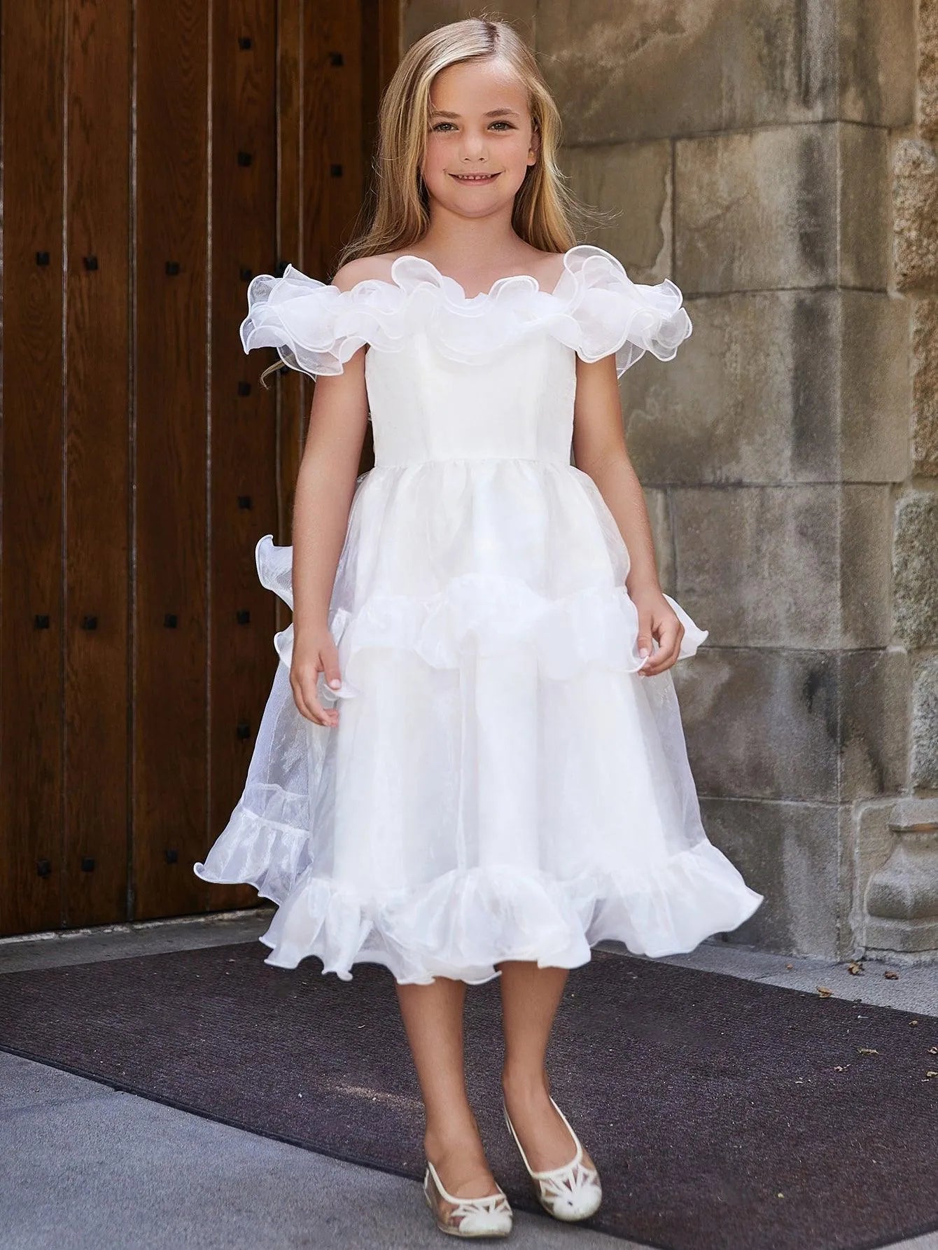 Tween Girls' Ruffle Trim Organza Overlay Party Dress - Elonnashop