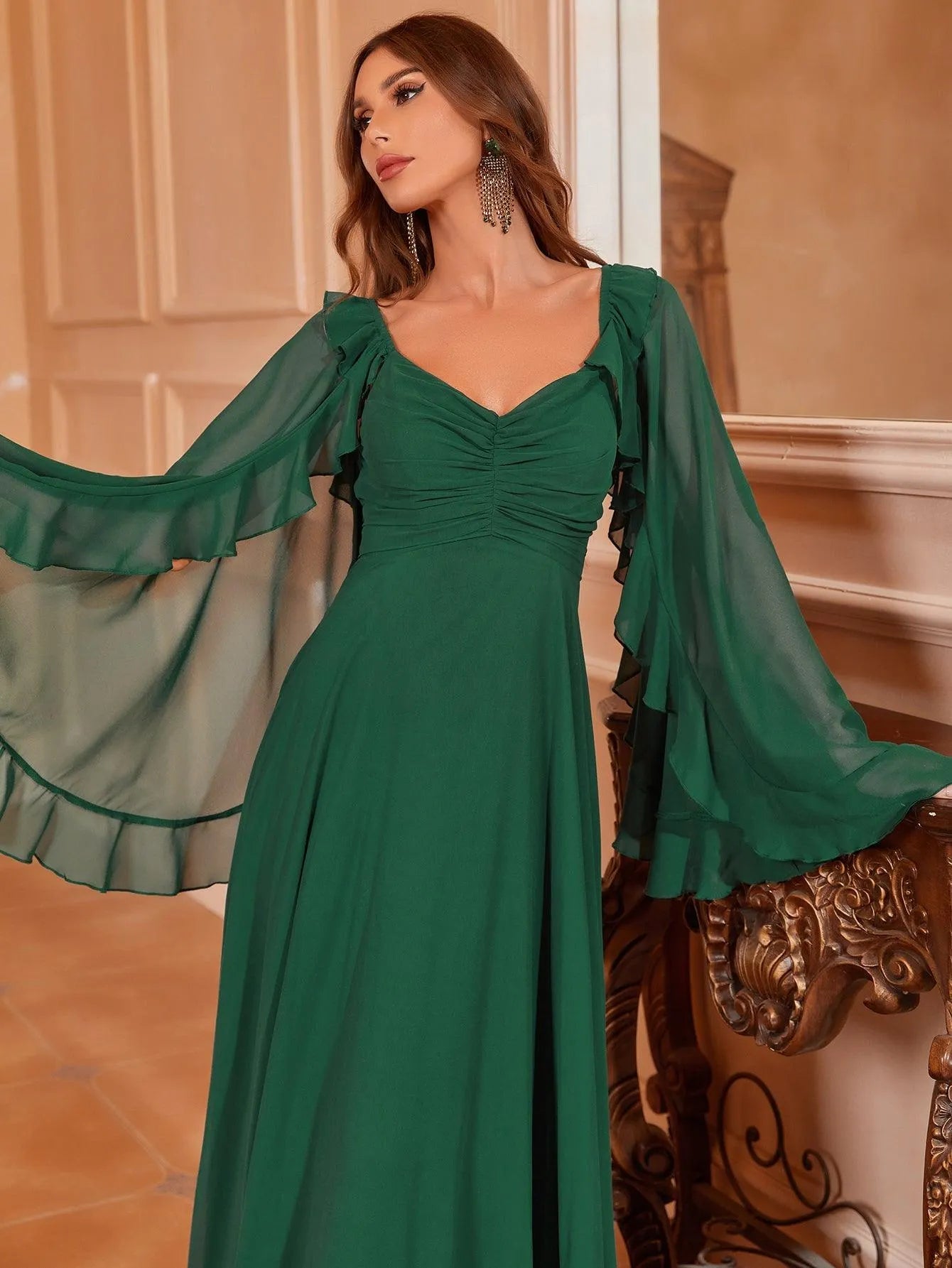 Cape Sleeves Chiffon Party Dress - Elonnashop