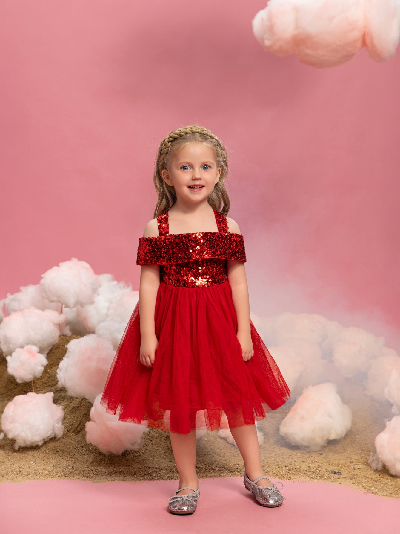 Young Girls' Sparkling Off Shoulder Sequin Party Dress