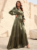 Elegantes Chiffonkleid mit Laternenärmeln, Rüschensaum und Gürtel