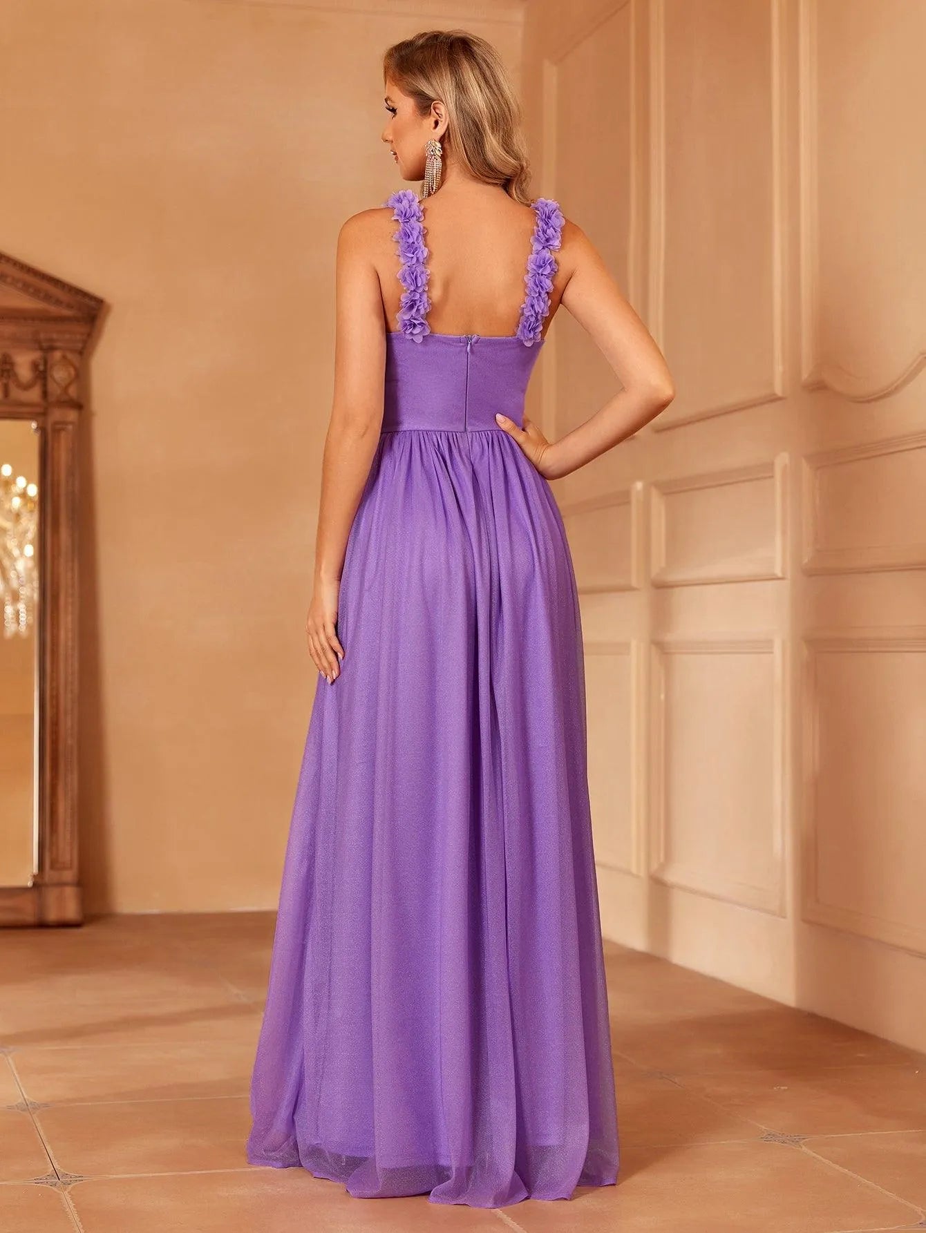 Solid Applique Cami Bridesmaid Dress - Elonnashop