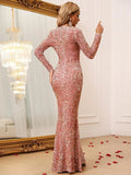 Elegant V-neck Long Sleeve Sequin Mermaid Dresses - Elonnashop