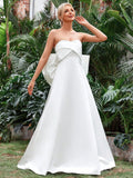 Elegant Satin Tube Wedding Dress With Big Bow - Elonnashop