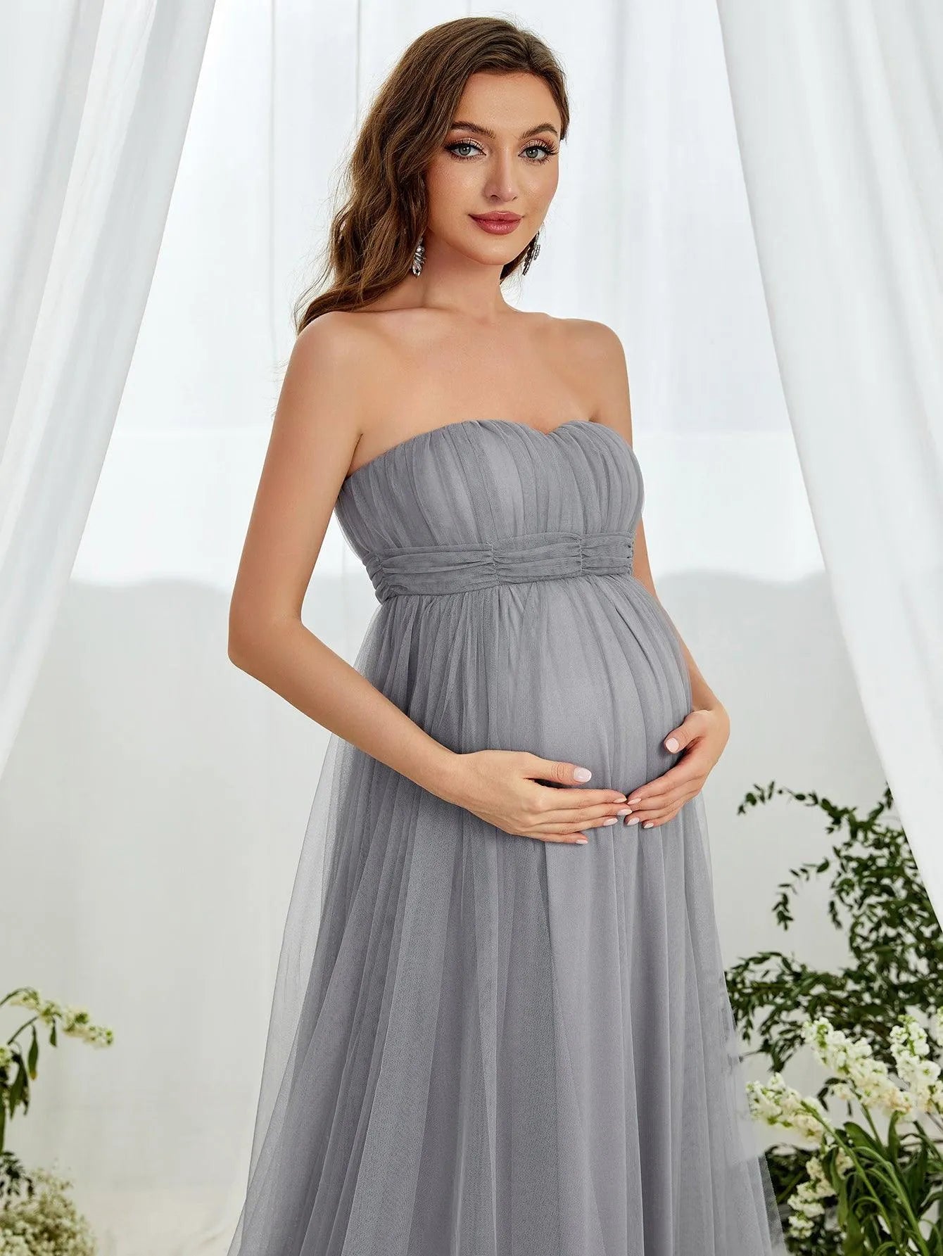 Maternity Solid Mesh A Line Tube Dress - Elonnashop