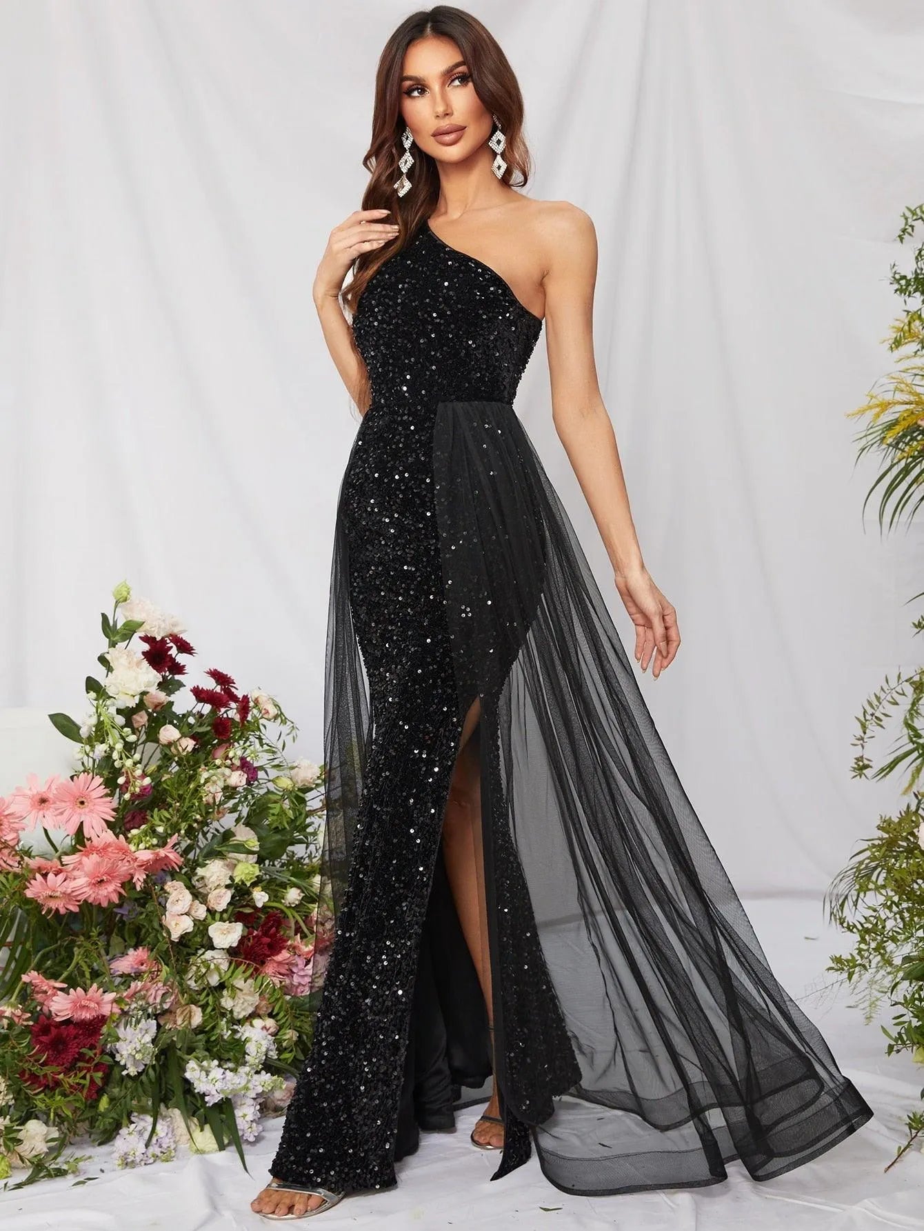 Elegant One Shoulder Sequin Mermaid Dresses - Elonnashop