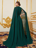 Elegant Mock Neck Cloak Sleeve Chiffon Formal Dress - Elonnashop