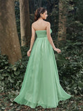 Elegant Organza Flower Decorate Strapless Party Dress - Elonnashop