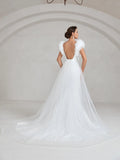 Elegant Ruffle Trim Backless Mermaid Hem Wedding Dress - Elonnashop