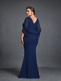 Plus Womens' Draped Back Mermaid Hem Chiffon Formal Dress