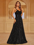 Elegant Backless Sequin A Line Prom Dress - Elonnashop