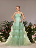 Maternity Ruffle Layered Hem Tulle Cami Prom Dress