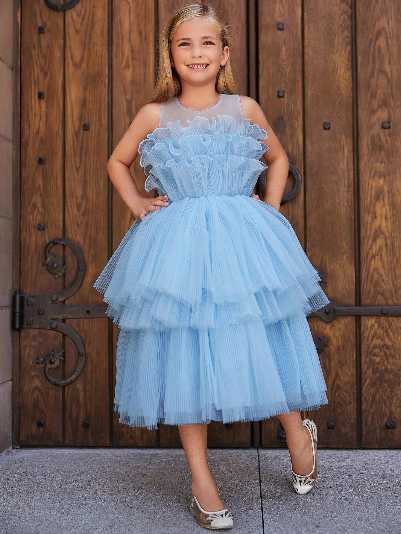 Tween Girls' Ruffle Trim Tiered Hem Cake Dress - Elonnashop