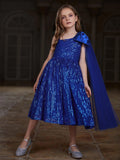 Tween Girls' Bow Detail Draped Side Sequin Midi Dress - Elonnashop