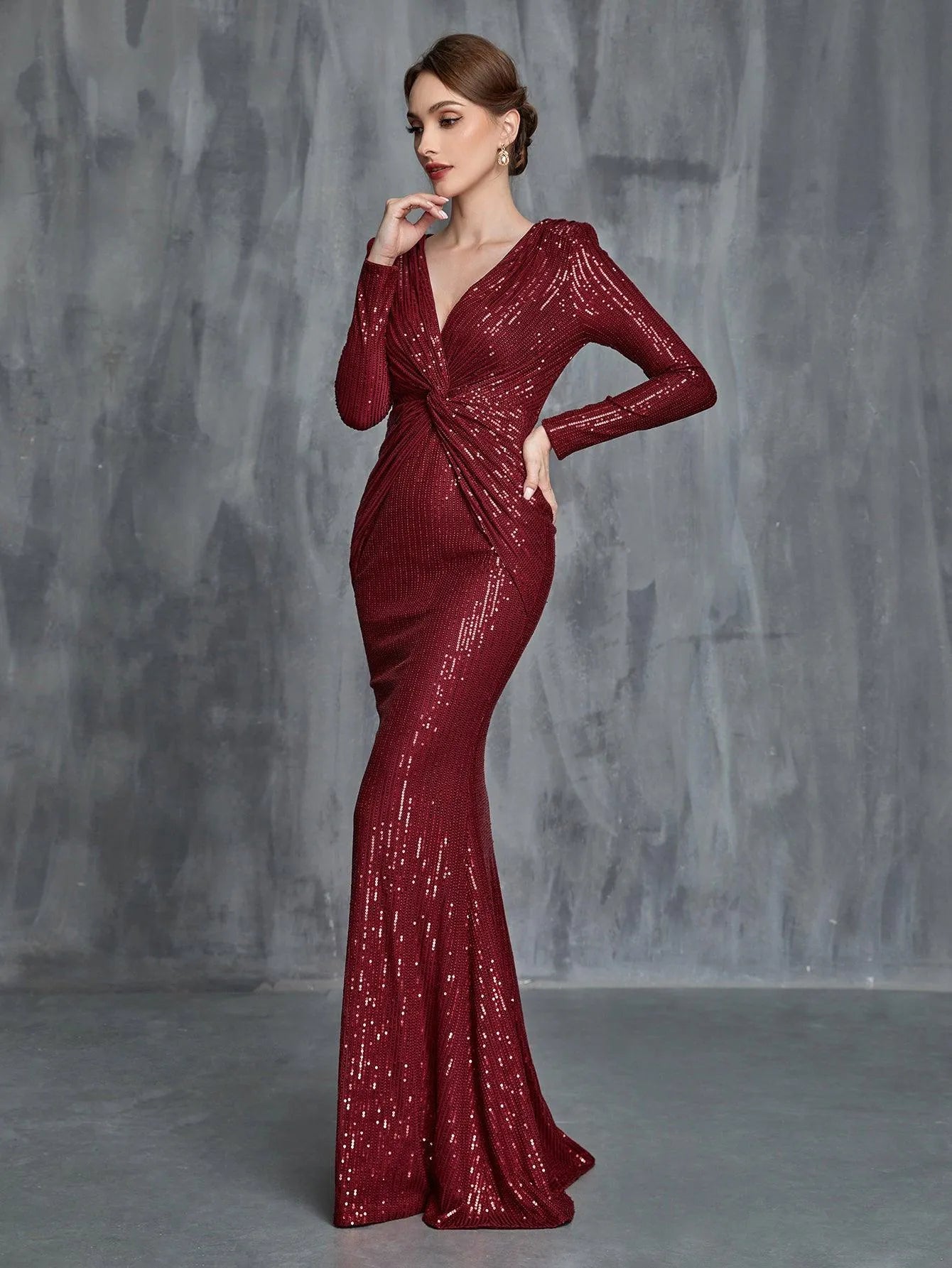 Womens' Twist Front Mermaid Hem Sequin Formal Dress - Elonnashop