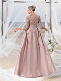 Womens' Glamorous Evening Gown: Allover Sequin-Embroidered Bodice & Satin A-Line Skirt – Elegant Formal Dress for Black-Tie Events