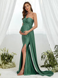 Maternity One Shoulder Draped Side Slit Mermaid Dress - Elonnashop