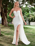 Draped Side Split Thigh Tube Wedding Dress - Elonnashop