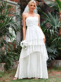 Ruched Bust Layer Hem Chiffon Tube Wedding Dress - Elonnashop