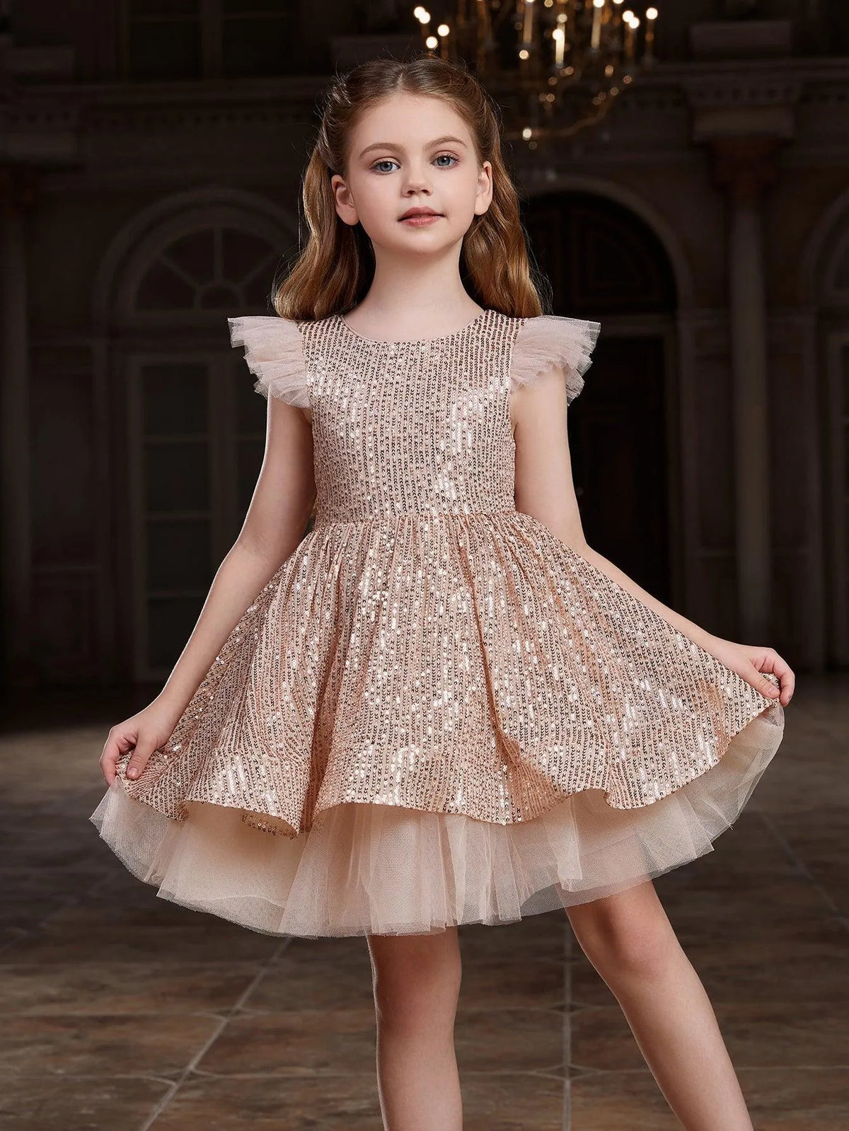 Tween Girls' Sparkling Cap Sleeves Sequin Party Dress - Elonnashop