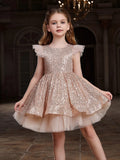 Tween Girls' Sparkling Cap Sleeves Sequin Party Dress - Elonnashop