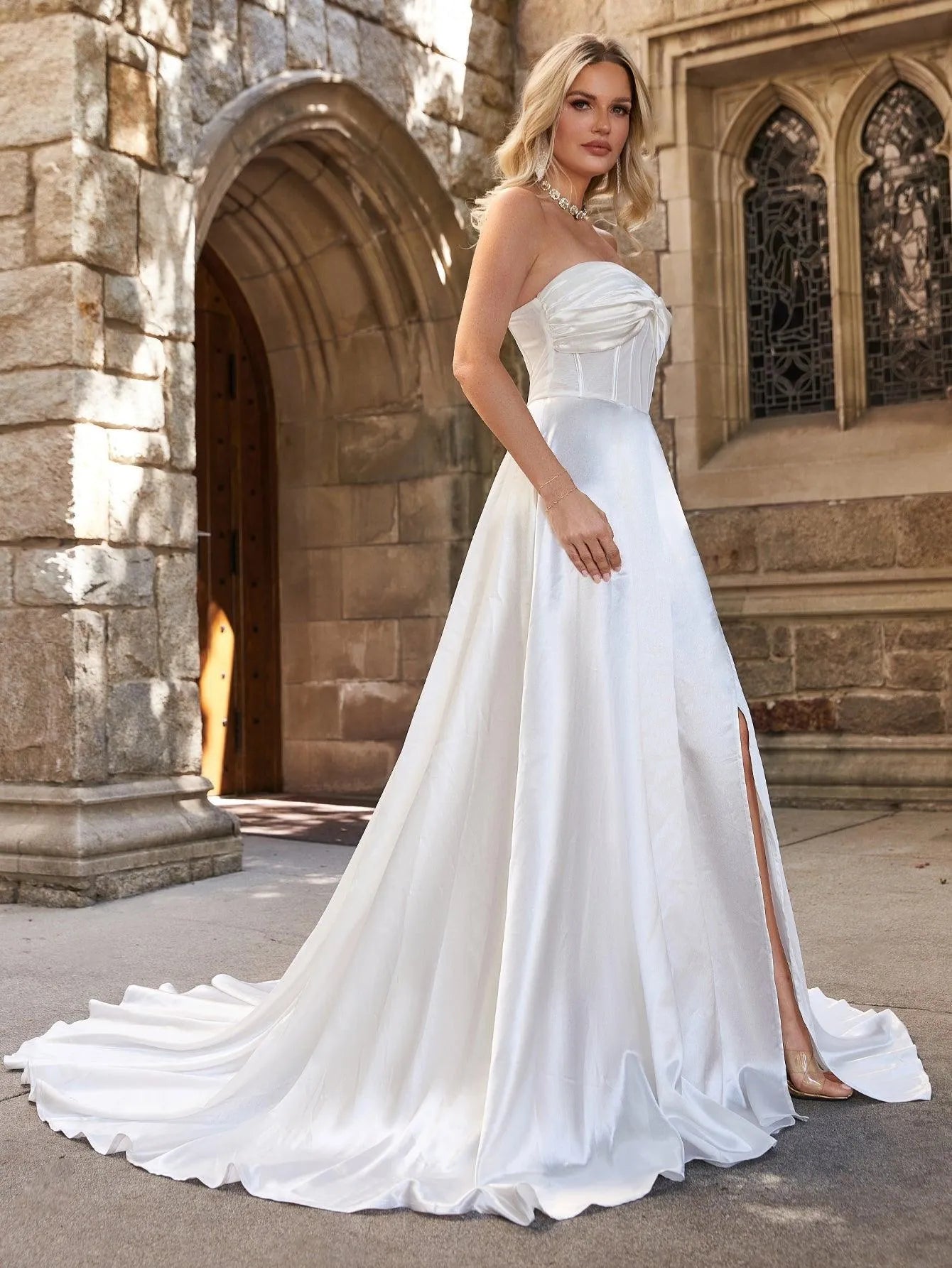 Twist Bustier Satin Wedding Dress - Elonnashop