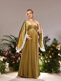 Maternity Backless Cape Sleeves Velvet Party Dress