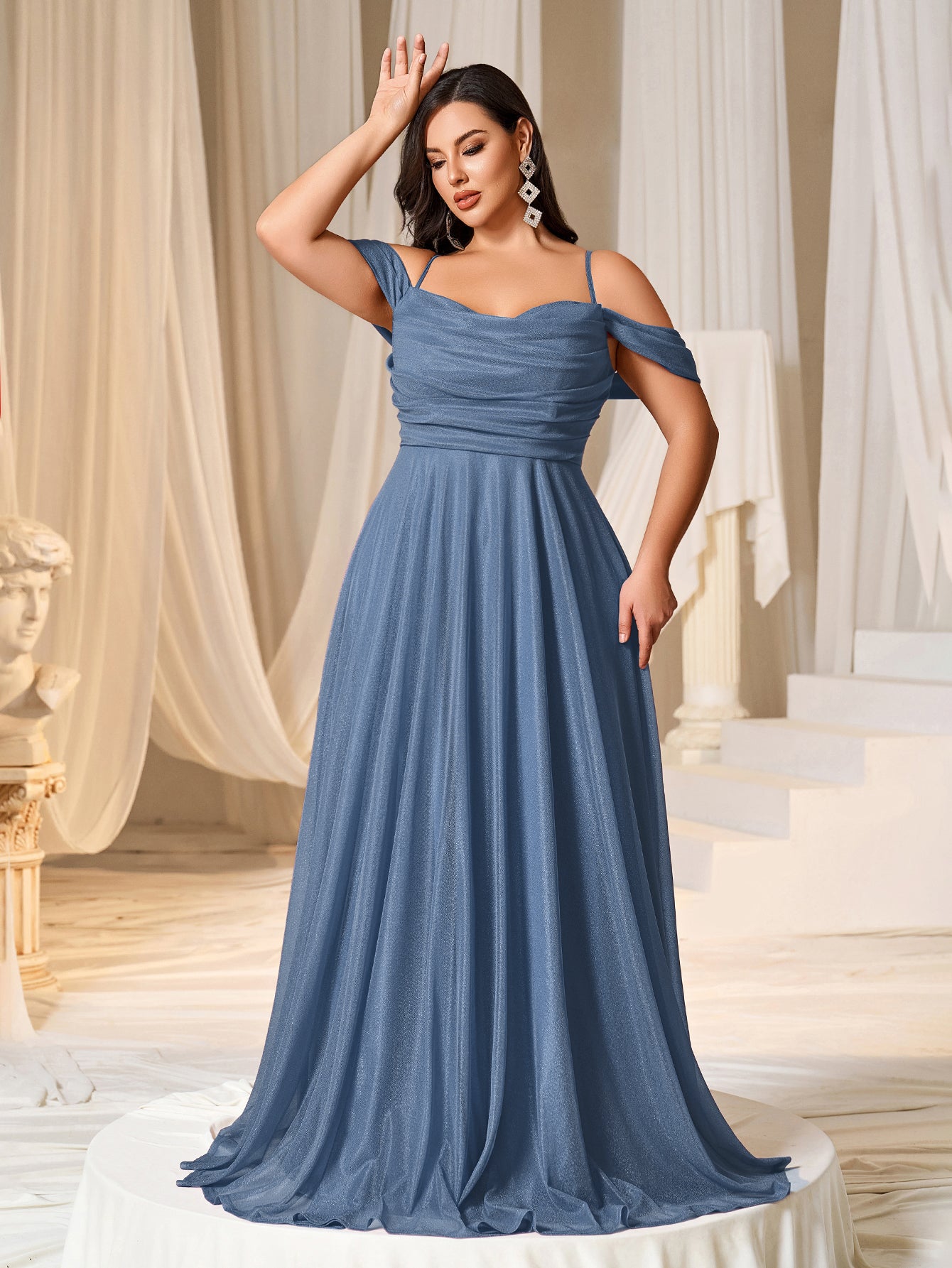 Plus Ruched Front Lace Up Back Party Cami Dress