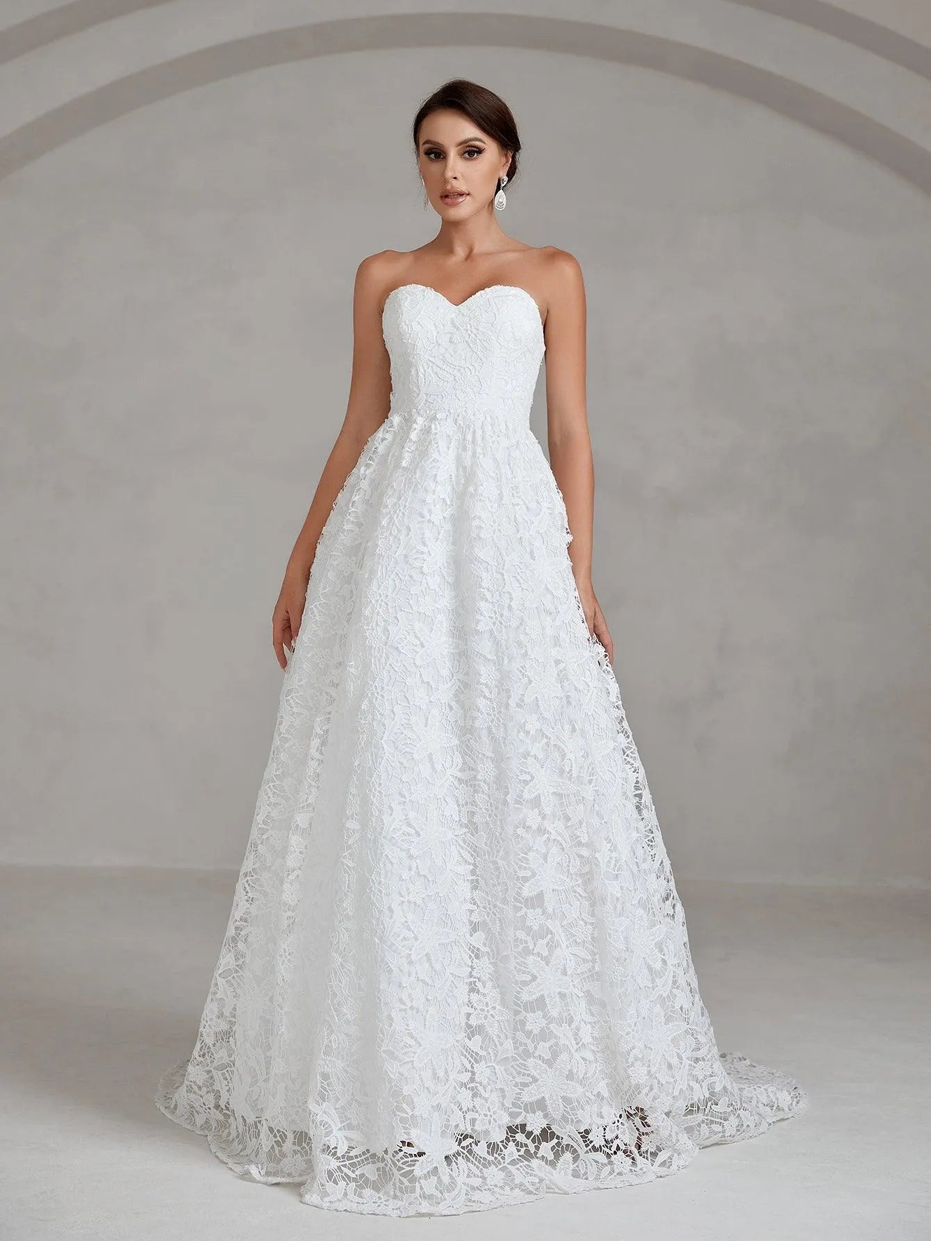 Elegant Lace Overlay Tube Wedding Dress - Elonnashop