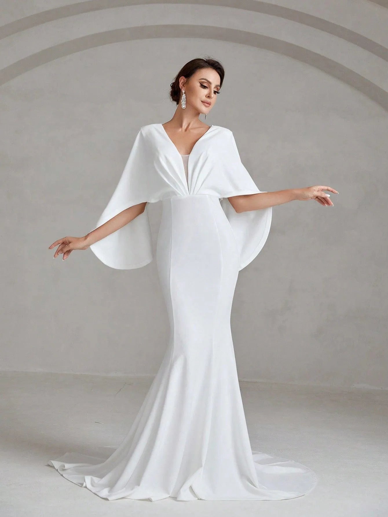 Elegant Cape Sleeves Mermaid Hem Wedding Dress - Elonnashop