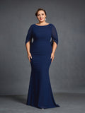 Plus Womens' Draped Back Mermaid Hem Chiffon Formal Dress