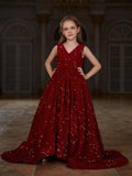 Tween Girls' V Neck Sleeveless Sequin Tail Dress With Bow - Elonnashop