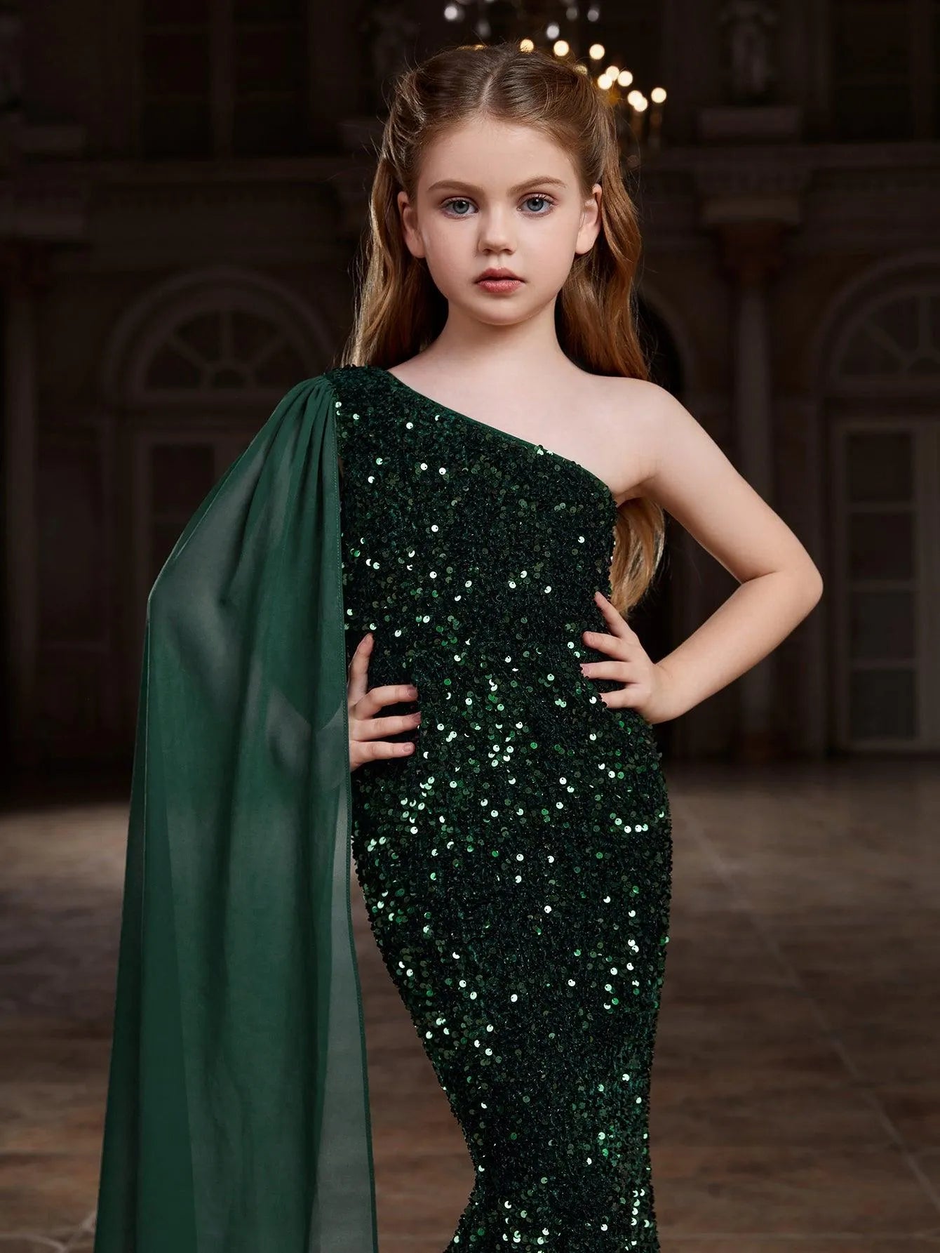 Tween Girls' Draped Side Sequin Mermaid Party Dress - Elonnashop