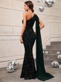 Elegant Sequin One Shoulder Sash Prom Dresses - Elonnashop