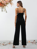 Spaghetti Strap Sweetheart Velvet Prom Jumpsuit - Elonnashop