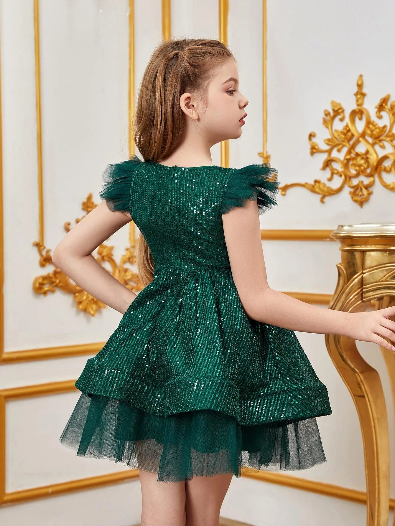 Tween Girls' Sparkling Cap Sleeves Sequin Party Dress - Elonnashop