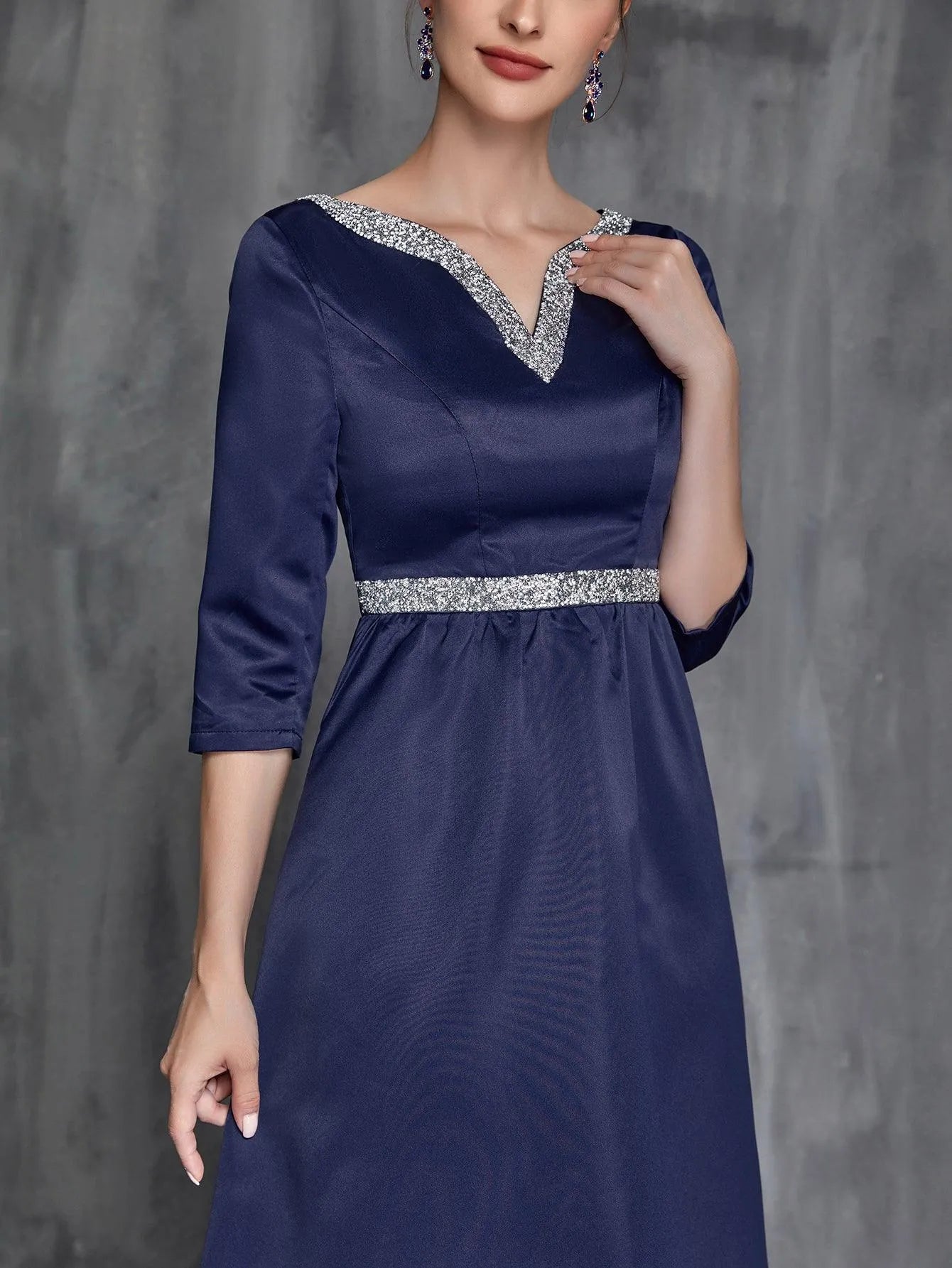 Womens' Notched Neck High Low Hem Satin Formal Dress - Elonnashop