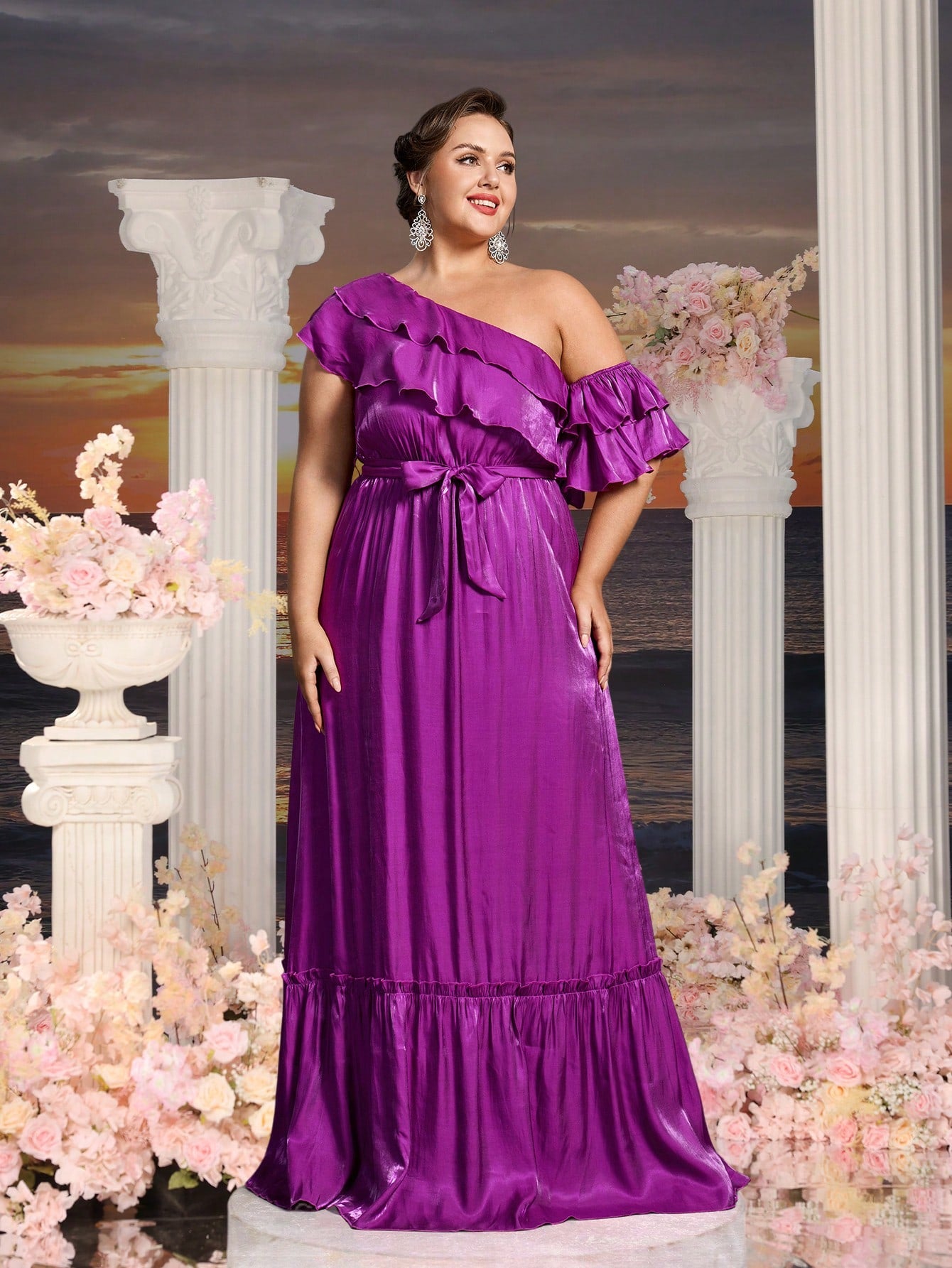 Asymmetrische One-Shoulder-Chiffon-Kleider in A-Linie in Übergröße 