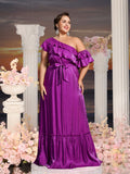 Asymmetrische One-Shoulder-Chiffon-Kleider in A-Linie in Übergröße 