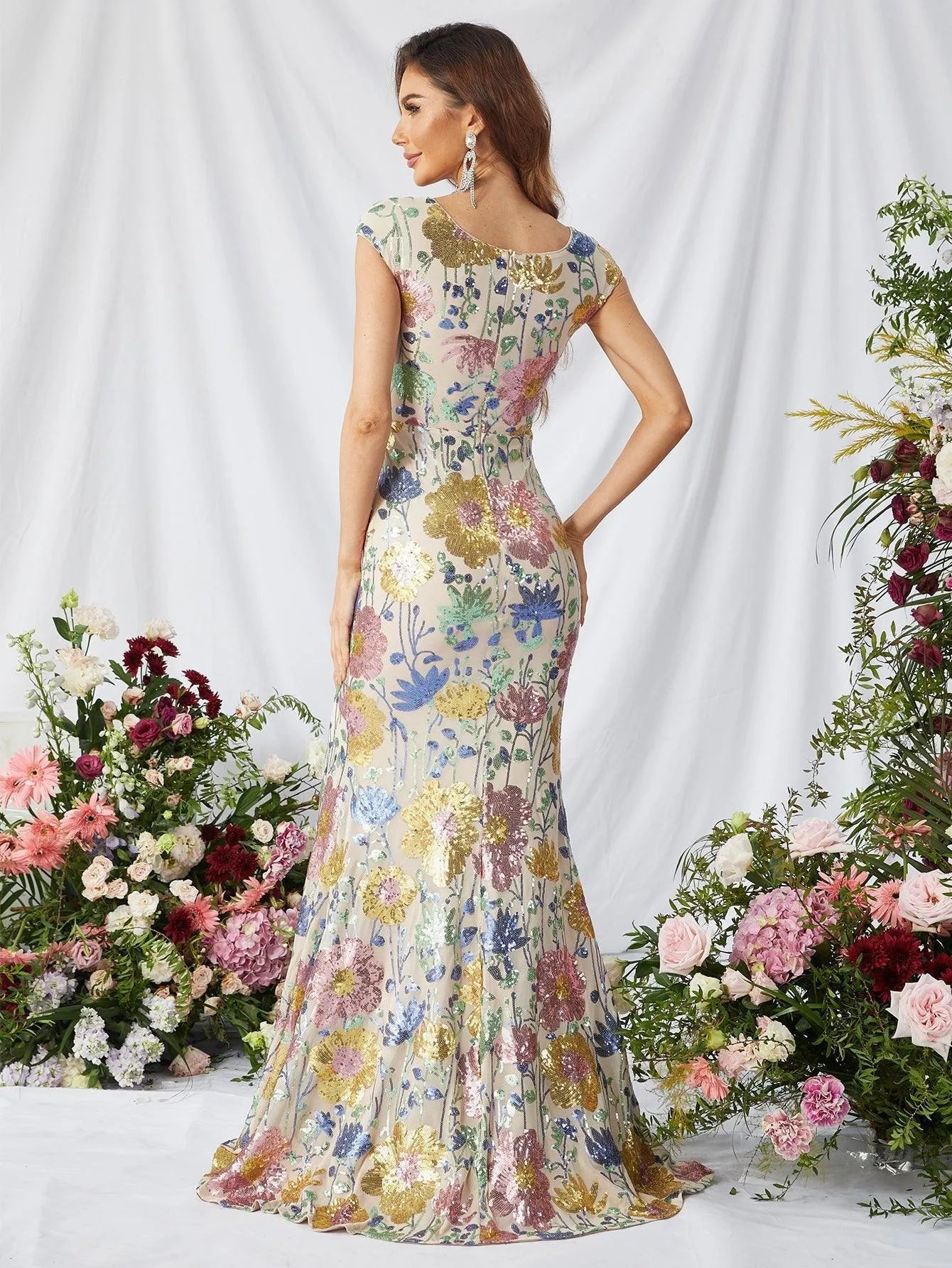 Elegant Sweetheart Neck Floral Sequins Slit Prom Dress - Elonnashop